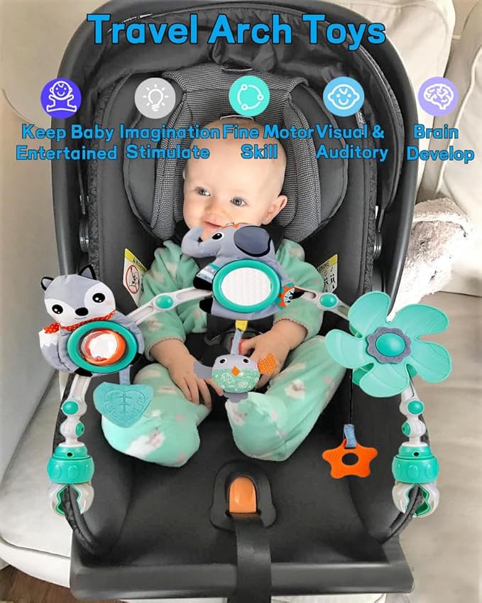 Baby Stroller Arch Mobile, Adjustable Musical Arch Toys Mobile for Crib with Universal Clamps, Versatile Activity Toy Bar for Bouncer Infant Car Seat Toys 0 6 Months Mobile for Bassinet Swing - Gray-CubbioJoy