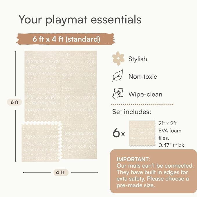 Baby Play Mat for Floor – 4x6ft Beige | Soft Non Toxic Premium EVA Foam Tiles for Tummy Time, Crawling & Playroom – Waterproof Interlocking Floor Mat for Babies & Toddlers by Lillefolk (6 Tiles)-CubbioJoy
