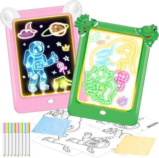2 Pack Magic Led Drawing Boards for Kids: Light Up Tracing Pad, 8 Light Modes, Drawing Pads for Kids Ages 4-8 with Tracing Cards Markers, Arts Crafts Learning Toy Ideal Gift Toy for Boys Girls-CubbioJoy