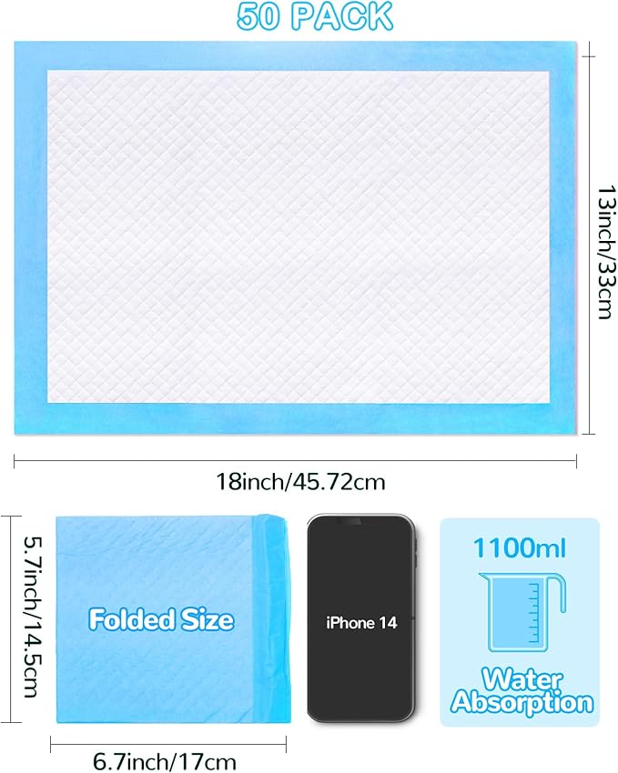 Disposable Changing Pad Pack of 50 Baby Incontinence Pad Diaper Changing Pads UnderPads Ultra Soft Super Absorbent Waterproof Mat 13 x18 in-CubbioJoy