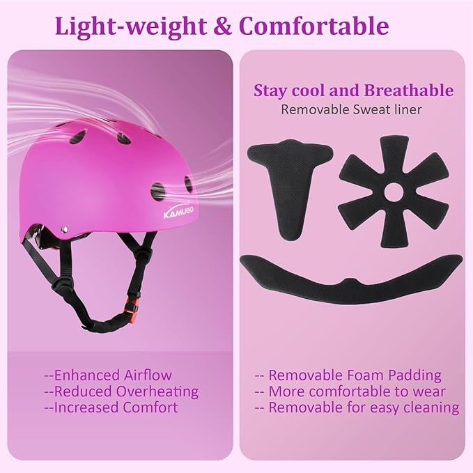 KAMUGO Kids Adjustable Helmet, with Sports Protective Gear Set Knee Elbow Wrist Pads for Toddler Age 2-8 Boys Girls, Bike Skateboard Hoverboard Scooter Rollerblading Helmet Set-CubbioJoy