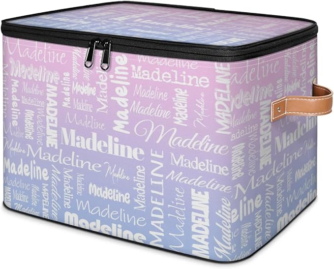 Custom Storage Basket with Name, Personalized Storage Bins with Zipper Lid, Foldable Fabric Storage Box Large capacity with Handle Pink Purple-CubbioJoy