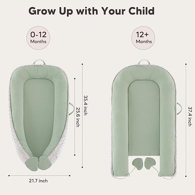 Baby Lounger - Infant Lounger Pillow for Newborn 0-24 Months, Soft, Breathable & Portable Baby Lounger Pillow for Boys & Girls, Cozy Baby Floor Seat for Home & Travel (Green)-CubbioJoy