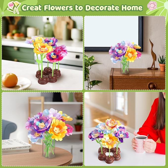 Arts and Crafts Kit for Kids Ages 4-8,Flower Bouquet Toys,DIY Flower Market Toys,Build Your Flower Bouquet,Educational Christmas Birthday Gifts for 3 4 5 6 7 8 9 Year Old Girls-Purple-CubbioJoy