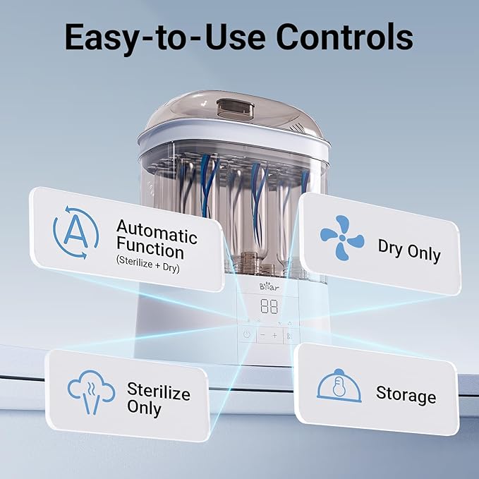 Bear Bottle Sterilizer and Dryer, 2 Layers Large Electric Steam Baby Bottle Sterilizer, Fast Bottle Sanitizer and Dryer for All Bottles & Accessories, Time-Saving Design-CubbioJoy