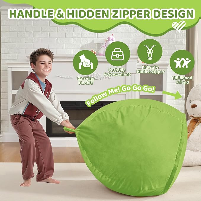 2FT Bean Bag Chair, Comfy Bean Bag Chairs with Memory Foam Filled, Fluffy Beanbag Sofa with Dutch Velvet Cover, Teardrop BeanBag Chairs for Living Room, Playroom - Lime-CubbioJoy
