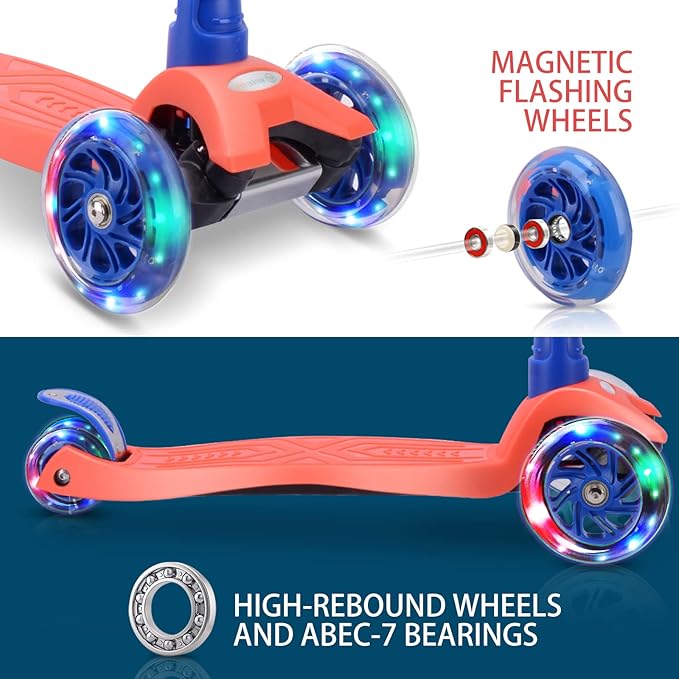 3 Wheel Scooter for Kids Ages 6-12,Kids Scooter with Light Up Wheels, Sturdy Deck Design, and 4 Height Adjustable Suitable for Kid Ages 3-12-CubbioJoy