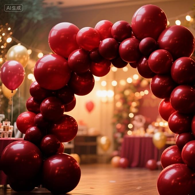 140pcs Burgundy Round Balloons Different Sizes 18 12 10 5 Inch Latex Balloons for Arch Decoration Party Balloon Kit for Graduation Birthday Party Wedding Balloon Baby Shower Decoration-CubbioJoy