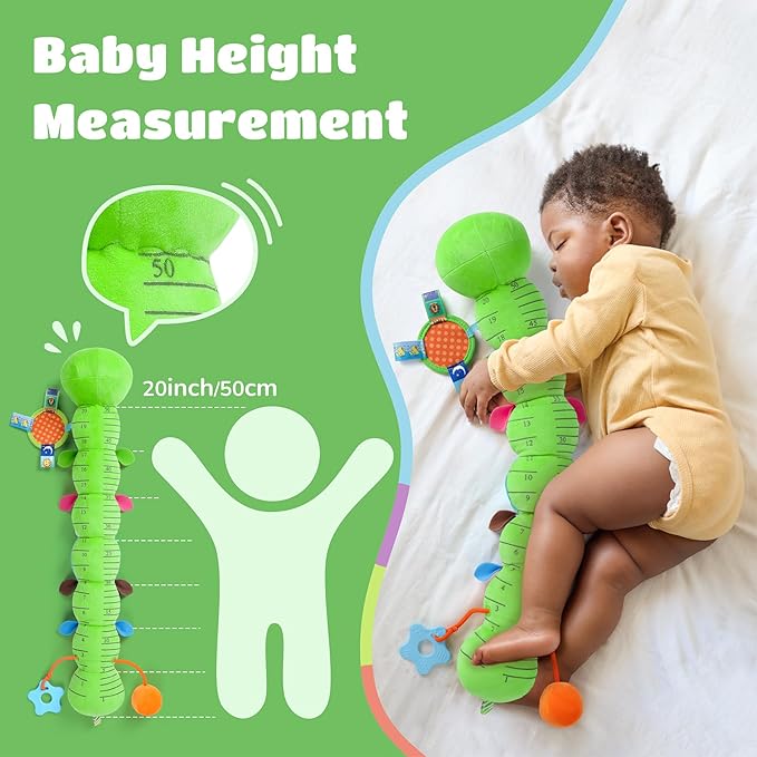 Baby Toys 6-12 Months Music Caterpillar Infant Toys Stuffed Animals 0-3-6 Months Tummy Time Teething Sensory Toys with Mirror Rattle&Pull String for Boys Girls Birthday Gifts|Grass Green,Leafy-CubbioJoy