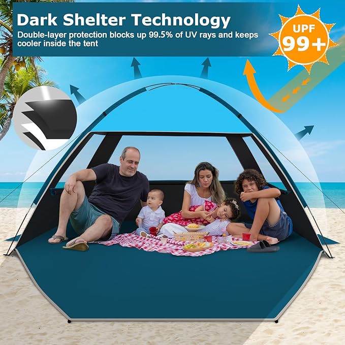 COMMOUDS Beach Tent Sun Shade for 3/4-5/6-7/8-10 Person, UPF 50+ Beach Sun Shelter Canopy Tent, Lightweight, Easy Set Up and Carry-CubbioJoy