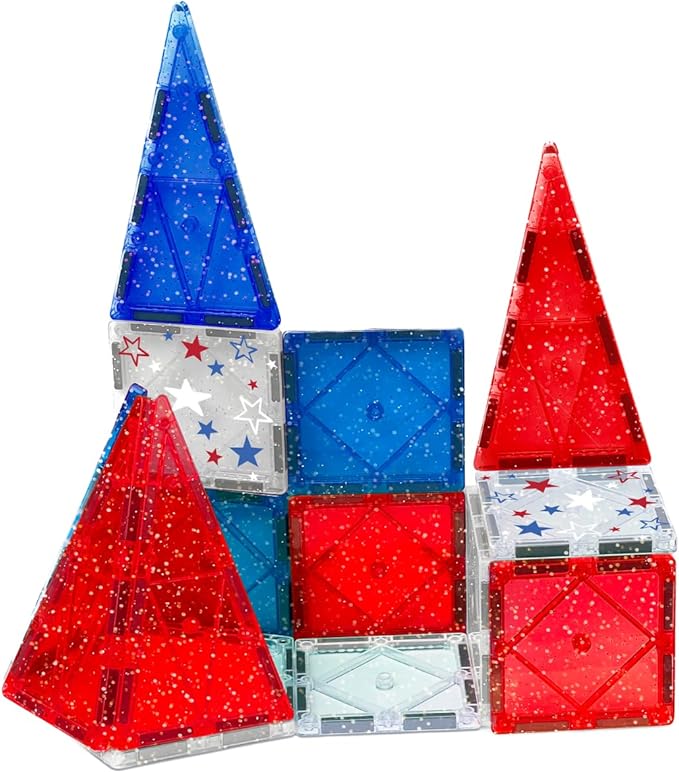 CreateOn Crayola Red, White & Blue Magnetic Tiles 14pc, Building Set for Kids, Magnetic Toy, Travel Toys, Classroom Sensory Toy Blocks, STEM & Montessori Tools for Boys & Girls Ages 3+, 14-Piece Set-CubbioJoy