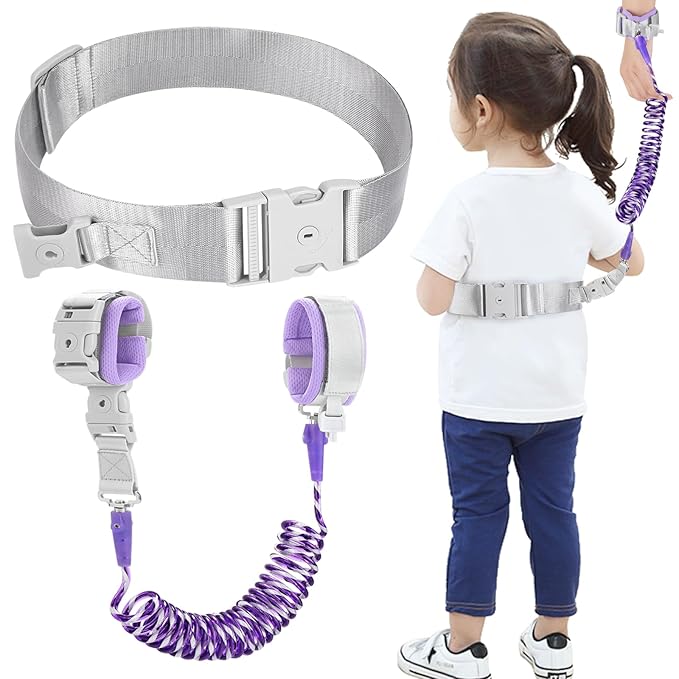 Accmor Toddler Leash with Reflective Baby Anti Lost Wrist Link, 2 in 1 Kids Walking Harnesses Belt Leashes with Key Lock for Girls Age 1-4, Keep Child Close Rope Tether for Outdoor Travel Purple-CubbioJoy