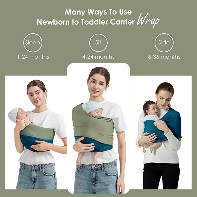 Baby Wrap Carrier, Lightweight Baby Wearing Wraps for Newborn and Infant, Soft Swaddle Holder Carrier, Cozy Baby Sling 7-35 lbs Blue+Green-CubbioJoy