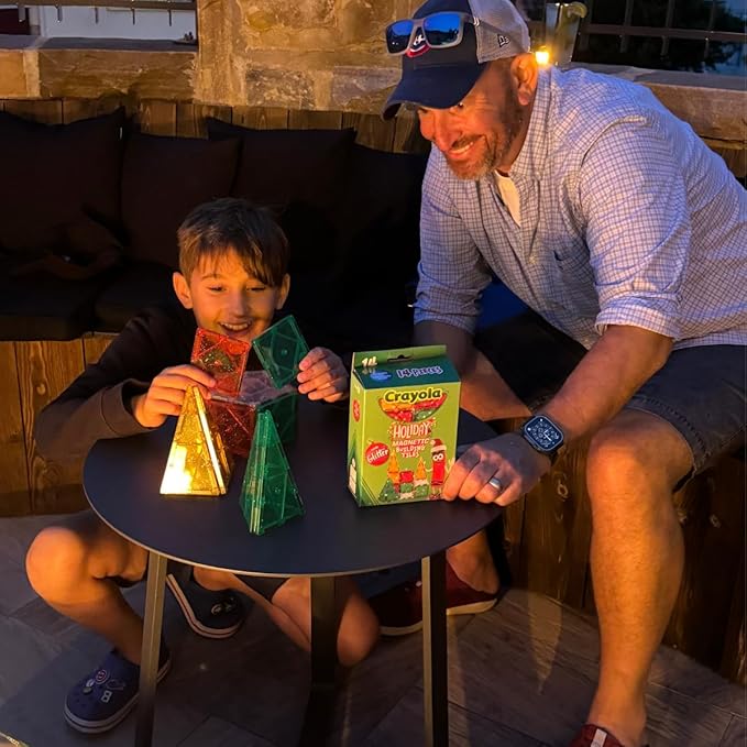 CreateOn Crayola Holiday Glitter Magnetic Tiles, Building Set for Kids, Magnetic Building Toys for Kids, STEM Travel Toys for Boys and Girls Ages 3+, 14-Piece Set (Holiday Glitter)-CubbioJoy