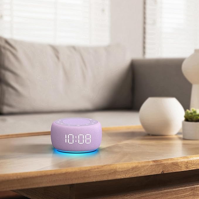 Buffbee Sound Machine & Alarm Clock 2-in-1, 0-100% Clock Face Brightness, Bottom Colored Light, Sleep Timer, Precise 30-Level Volume White Noise Machine, Digital Alarm Clocks for Bedrooms - Purple-CubbioJoy