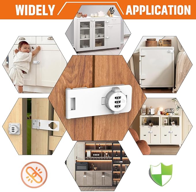 Keyless Cabinet Lock with Combination, Locker Code Lock with 3-Digit Combination, Security Door Lock for Drawers, Lockers, Bifold Doors, Small Doors, Closets, Refrigerators (White-2pcs)-CubbioJoy