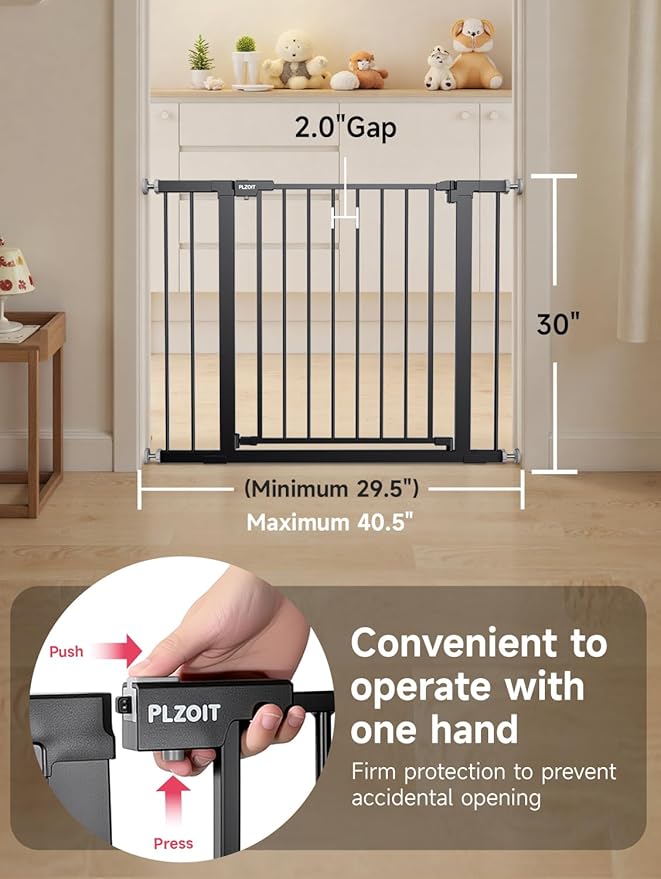 29.5-40.5" Baby Gate for Stairs, Dog Gate for Doorways, Walk Thru Auto Close Metal Baby Safety Gate for The House, Stairs and Doorways, Child Gate Pressure Mounted, Pet Gate for Dog Indoor - Black-CubbioJoy