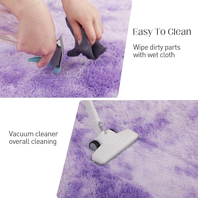 Area Rugs 9x12, Fluffy Rugs for Living Room, Ultra Soft Rugs for Bedroom, Non-Slip Indoor Carpet for Nursery, Kids Room, Playroom, Home Decor, Tie-Dyed Purple-CubbioJoy