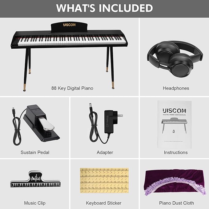 Digital Piano Keyboard 88 Key Semi-Weighted for Beginners,Full Size Electric Piano with Stand,Triple Pedal,Adapter,Sheet Music Stand,Headphone,USB-MIDI Compatible,Wood Brown or black-CubbioJoy