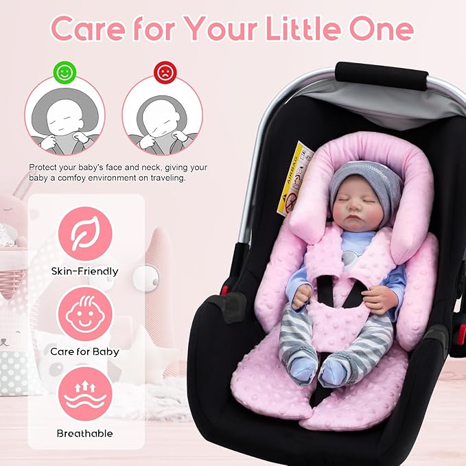 Infant Car Seat Insert with 3 Shoulder & Crocth Covers, Thickened Carseat Head and Body Support for Infant, Reversible Baby Car Seat Cushion for Boys Girls, Soft Mink Dot Newborn Insert for Preemie-CubbioJoy