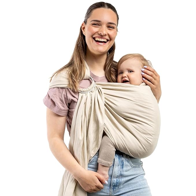 Boba Ring Sling - Newborn to Toddler Carrier, Lightweight & Breathable, Hip-Healthy, Front & Hip Carry, 8-35 lbs (Pampas)-CubbioJoy