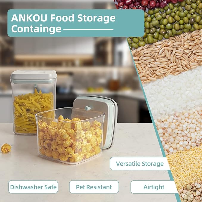 Ankou Airtight Container Set - (380ml 4 Pcs) Stackable One Button Openning Food Containers for Snacks Candy Salt Herbs Spices BPA-Free Tranparent (0.32 QT * 4)-CubbioJoy