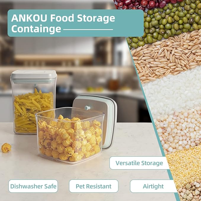 Ankou Airtight Container Set (1000ml 4 Pcs) Stackable One Press Openning Food Containers for Snacks Sugar Salt Herbs Spices Coffee Bean Formula Popcorn BPA-Free Tight Seal - Clear (1.0 QT * 4)-CubbioJoy