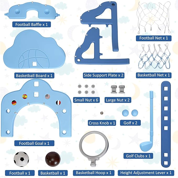 Costzon Kids Basketball Hoop, Toddler Sports Activity Center w/ 5 Adjustable Height Levels, Basketball Soccer Golf Game Set, Indoor Outdoor Basketball Hoop Set Gift for Baby Infant-CubbioJoy