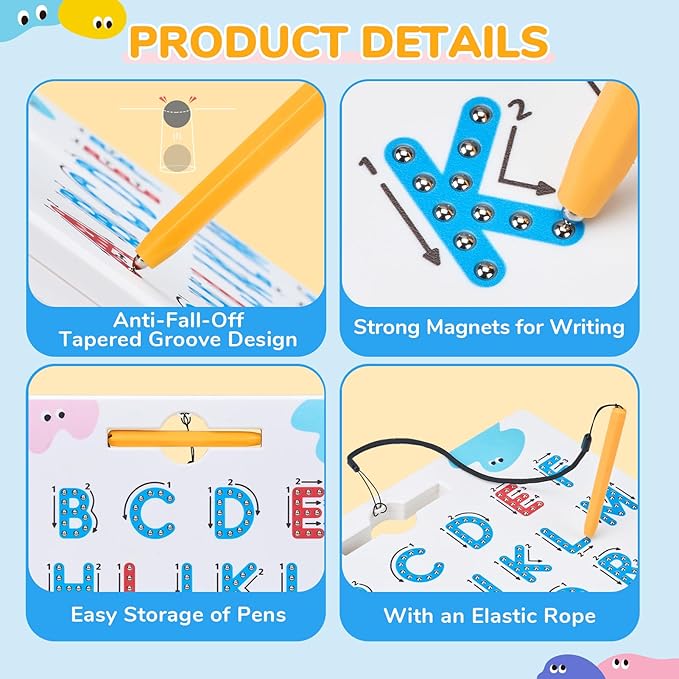 JoyCat Magnetic Letter Tracing Board, 2-in-1 Double-Sided ABC Magnets for Kids Ages 3-5, Uppercase & Lowercase Letter Writing Practice - Preschool Learning Toys, Road Trip Car Activities for Toddlers-CubbioJoy