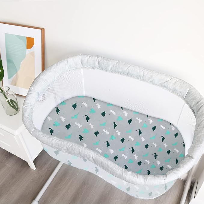 Bassinet Sheet 4 Pack for Baby Boys or Girls, Bassinet Sheets Ultra Soft Universal Fit for Most Rectangle, Oval, Hourglass Bassinet Mattress, Bassinet Sheets, Grey-CubbioJoy