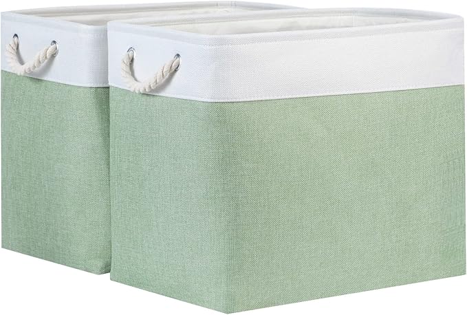 Bidtakay Large Storage Baskets for Nursery Toy Organizer Collapsible Organizing Baskets 17x12x15 In Green Canvas Bins for Organizing Set of 2 Clothes Decorative Baskets for Home Office Room Decor-CubbioJoy