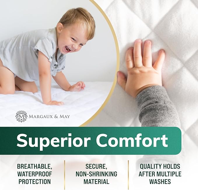 Crib Mattress Protector Pad 2 Pack - Ultra-Soft Waterproof Breathable Premium Bamboo Rayon - Noiseless Fitted Dryer Safe Cover for Crib. High Absorbency Oeko-TEX Certified MARGAUX & MAY-CubbioJoy