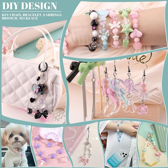 Assorted 260-320PCS Acrylic Beads for Bracelet Making, Flower Bow Butterfly Candy GummyBear Kawaii Aesthetic Beads,Cute Bead for Jewelry Making DIY Necklace Keychain Phone Charms(6 Colors)-CubbioJoy