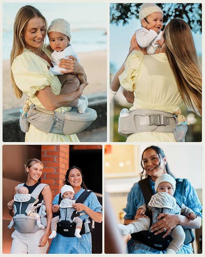 Baby Carrier, MOMTORY Safety-Certified 6-in-1 Baby Carrier with Hip Seat, Detachable Baby Holder Carrier Newborn to Toddler, Soft Ergonomic Toddler Support Carrier for 7-50lbs- Grey-CubbioJoy