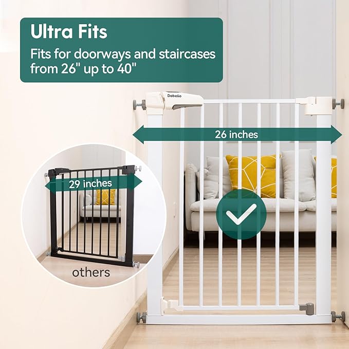 Babelio Baby Gate for Doorways and Stairs, 26''-40'' Auto Close Dog/Puppy Gate, Easy Install, Pressure Mounted, No Drilling, fits for Narrow and Wide Doorways, Safety Gate Door for Child and Pets-CubbioJoy