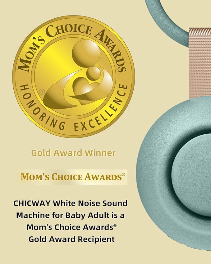2025 Mom's Choice Awards, Portable Sound Machine for Baby Adult, AI Cry Detection, 18 Soothing Sound, Bluetooth Rechargeable White Noise Machine for Home Office Travel, Nursery Light, Cyan-CubbioJoy