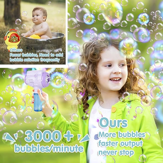 Automatic Bubble Guns with Light, Zealous 2pc High Output Bubble Machines with Bubble Solution & Bubble Concentrate,Handheld Battery Operated Bubble Maker Toys for 3000+ (Bubble-White)-CubbioJoy