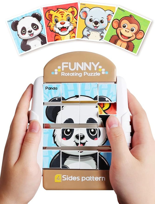 16-Piece Rotating Puzzles for Kids 4-6, Toddlers Puzzles 2-4, Road Trip, Airplane Activities Game, Travel Toys - Brain Teaser, Fine Motor Skills - Birthday Gifts Boys & Girls - Animals-CubbioJoy