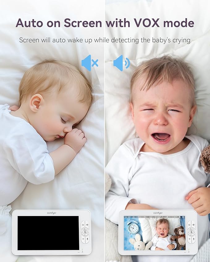 7" Split-Screen Baby Monitor with 2 1080P Cameras, 720P HD No WiFi Monitor with a Flexible Bracket, Video Baby Monitor with Camera and Audio, 2 Way Audio, Remote PTZ, Auto Night Vision-CubbioJoy