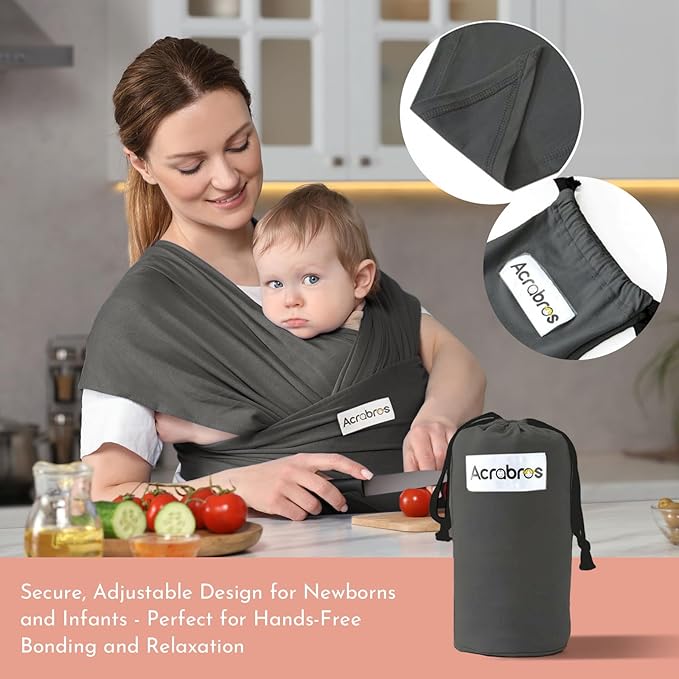Acrabros Baby Wrap Carrier,Hands Free Baby Carrier Sling,Lightweight,Breathable,Softness,Perfect for Newborn Infants and Babies Shower Gift,Dark Grey-CubbioJoy