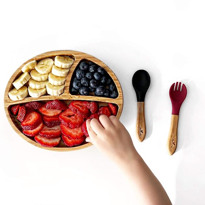 Avanchy Baby Fork Set, Bamboo and Silicone Spork Utensils, Toddler Baby Led Weaning Silverware Cutlery Flatware, Kids First Self Feeding-CubbioJoy
