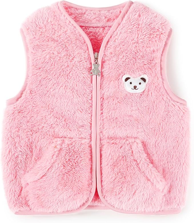 Baby Boys Girls Fleece Vest Zip Up Cute Bear Jackets Fuzzy Fall Winter Warm Clothes Newborn Outwear for Toddler Infant-CubbioJoy