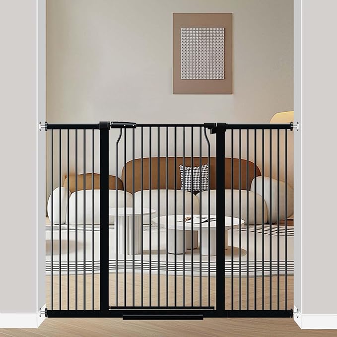 40.5" Extra Tall Baby Gate for Doorways, 54.8"-57.4" Extra Wide Pet Gate Pressure Mounted, Narrow Space Puppy Barrier Gates Indoor, No Drill Metal Safety Child Gate No Climb, Black-CubbioJoy