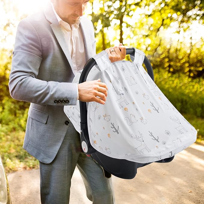 Baby Car Seat Cover, Soft Sun Shade Cover, Breathable Comfortable Privacy Carseat Canopy Protect for Newborn Infant Boys Girls (Animals)-CubbioJoy