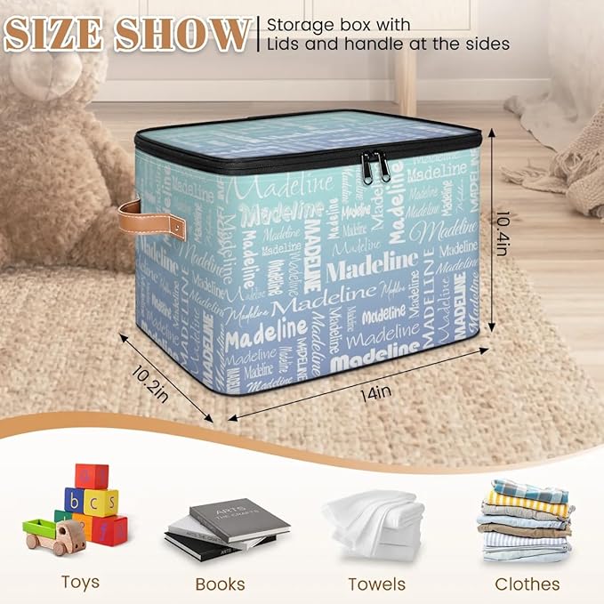 Custom Storage Basket with Name, Personalized Storage Bins with Zipper Lid, Foldable Fabric Storage Box Large capacity with Handle Green Blue Gradient-CubbioJoy