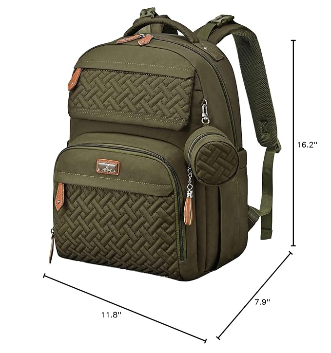 BabbleRoo Diaper Bag Backpack, Travel Backpack with Changing Pad, Pacifier Case & Stroller Straps, Multifunction, Waterproof, Unisex – Army Green-CubbioJoy