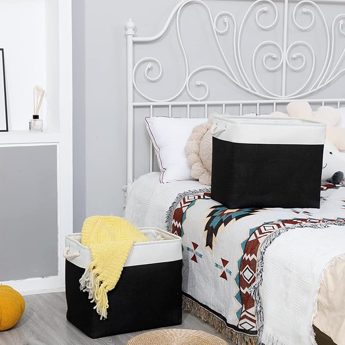 Bidtakay Baskets Extra Large Storage Bins for Clothes Set of 2 Black Baskets for Organizing Fabric Bins 17x12x15 In Tall Baskets with Handles Decorative Basket for Home Organiztion Dog Toy Baskets-CubbioJoy