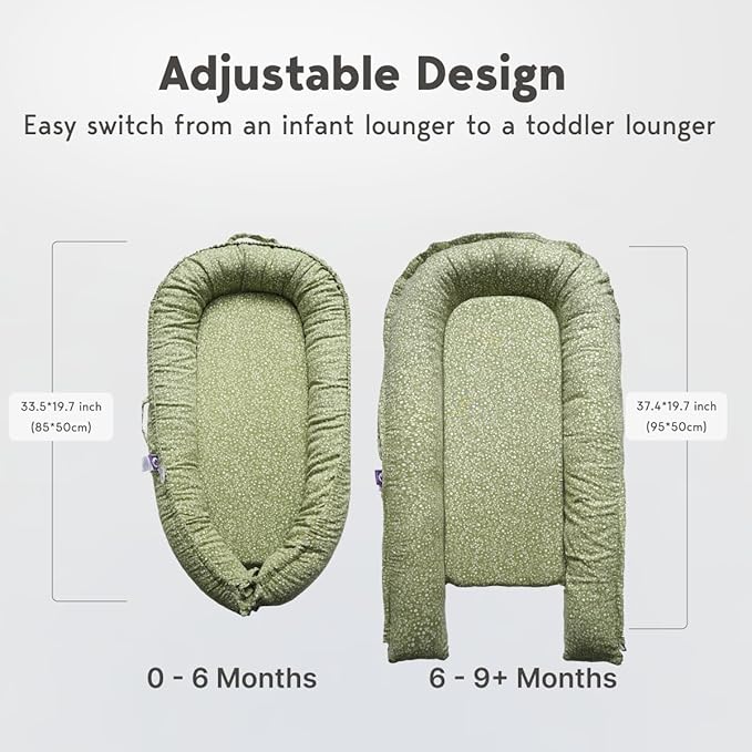 Infant Lounger, Baby Nest Cover for Baby Girls & Boys, Newborn Essentials for Baby 0-18+ Months, 100% Cotton Breathable (Green_Wonder, Cotton_Muslin)-CubbioJoy