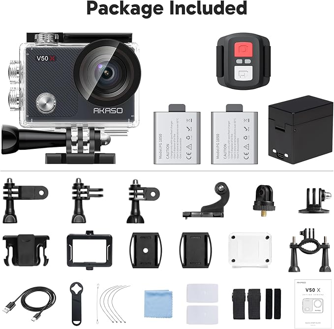 AKASO V50X Native 4K30fps WiFi Action Camera with EIS Touch Screen 4X Zoom 131 feet Waterproof Camera Support External Mic Remote Control with Helmet Accessories (Without 64GB MicroSD Card)-CubbioJoy