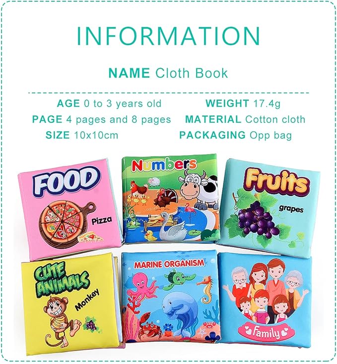 Baby Books, Soft Baby Book,Cloth Baby Books,Baby Books 0-6 Months, Cloth Baby Books,Infant Books,Soft Books for Babies,Best Baby Books, Pack of 6 Books for Baby,Size: 4x4 inch,Soft Baby Book-CubbioJoy